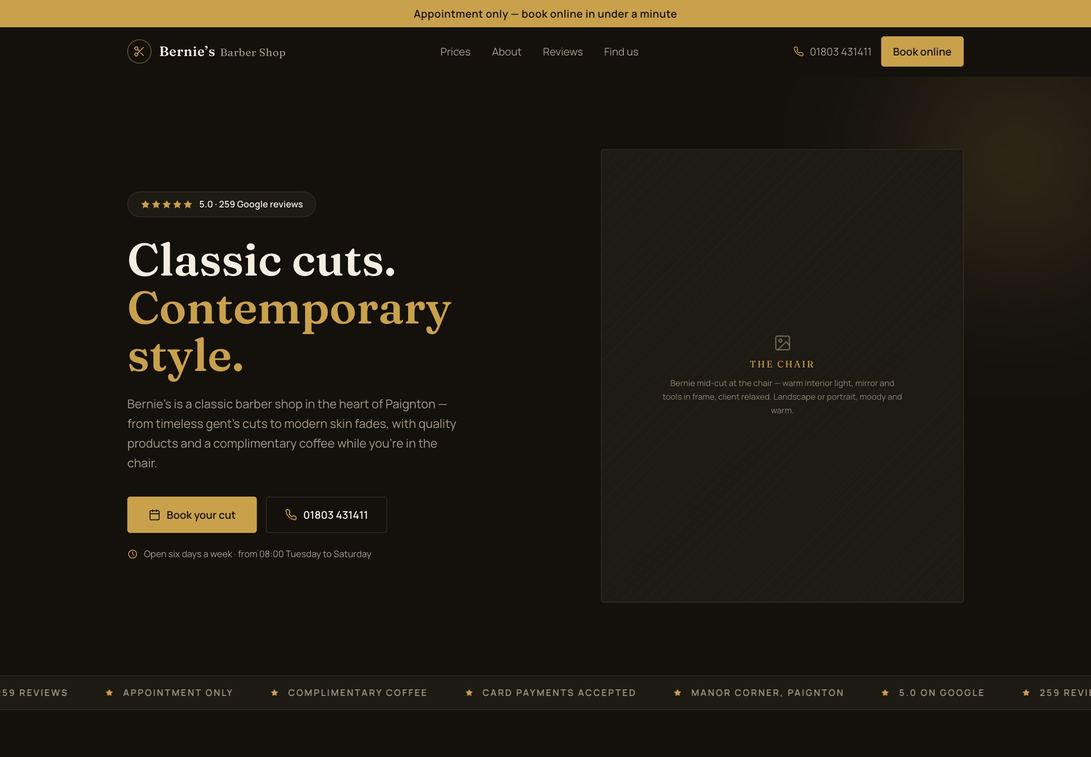 Bernie's Barbershop — live site